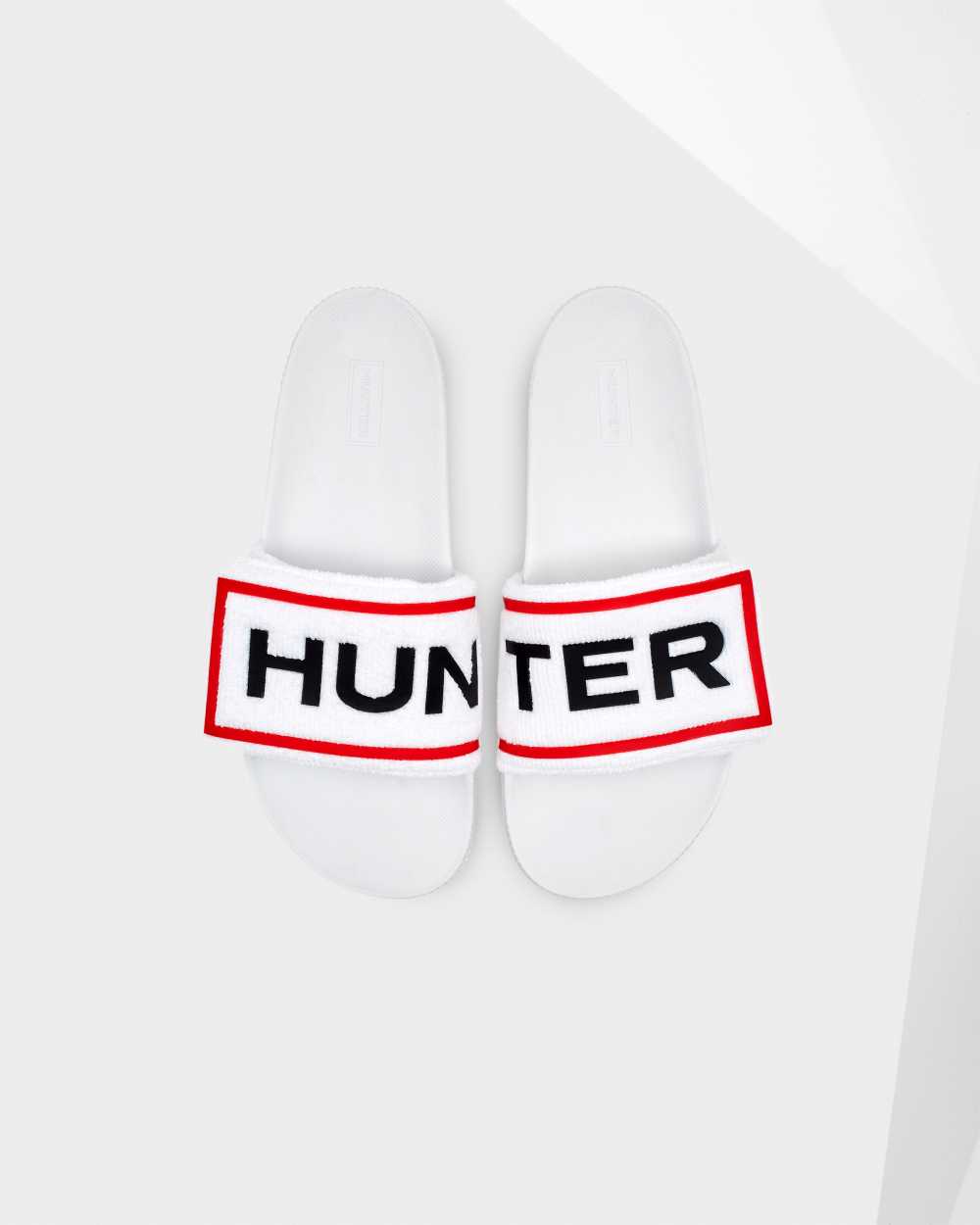 Hunter Original Terry Towelling Logo Sandaler Hvide - Hunter Sandaler Dame | YVL107583